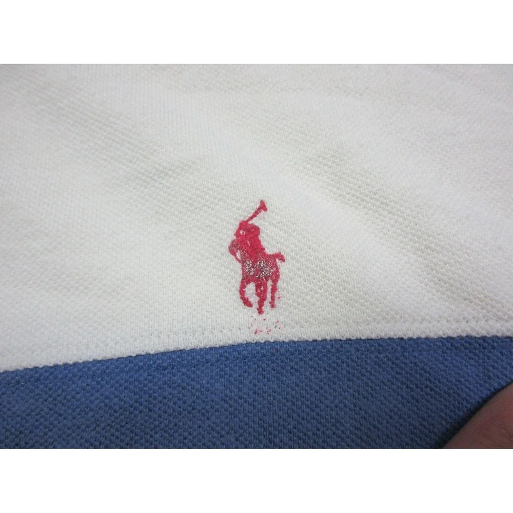 Men's Vintage Polo Ralph Lauren Cut and Sew Striped Polo Shirt‎ (L) Cream & Blue
